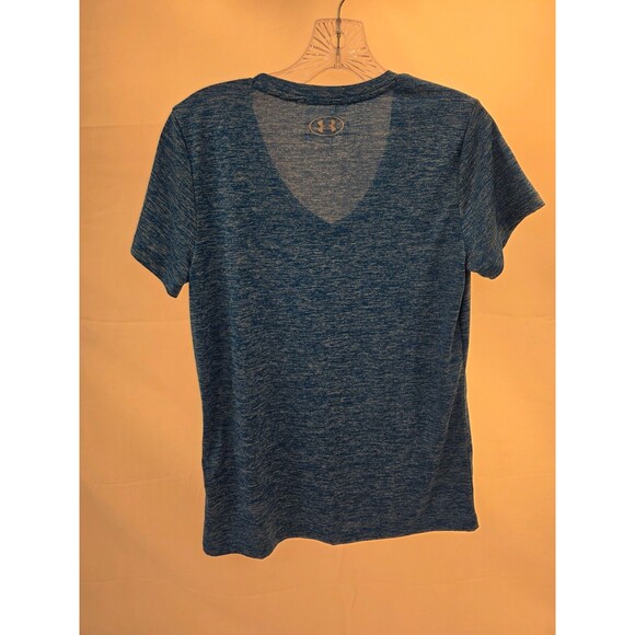 Under Armour Women's S Loose Fit Athletic V-Neck Shirt Heat Gear Heather Blue - Picture 4 of 7